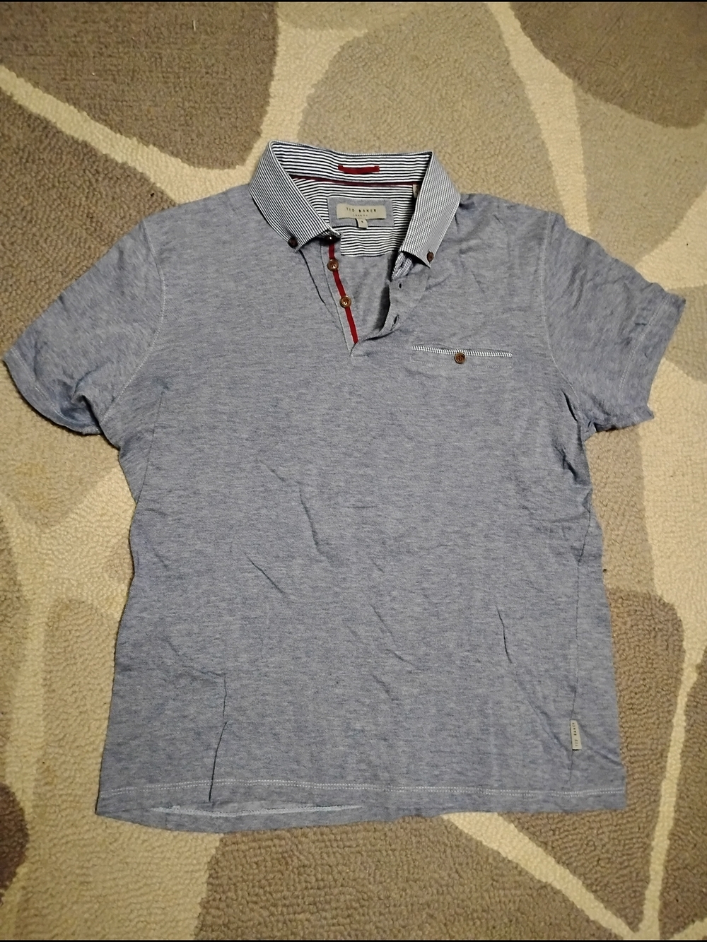 Ted Baker London Light Blue Striped-Collar Polo
